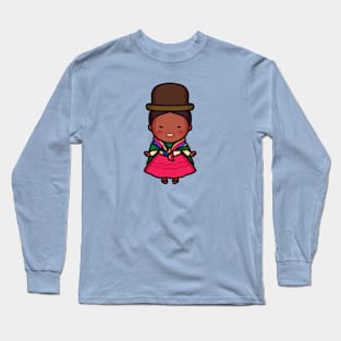 Cute Bolivian Village Woman in Traditional Clothing Cartoon Long Sleeve T-Shirt